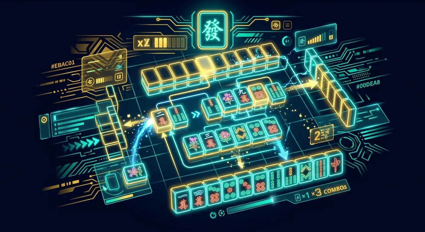 Ilustrasi edukasi mekanisme ubin mahjong dalam permainan digital modern